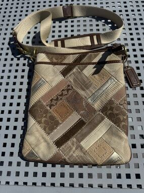 Coach Patchwork Messenger Crossbody in Beige, Brown and Cream